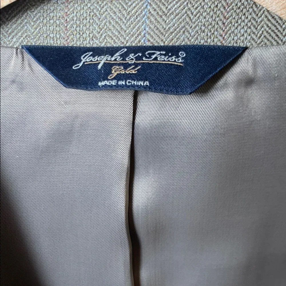 Men's Joseph & Feiss Gold Luxury 100% Wool Two Button Tan Blazer Size 38R